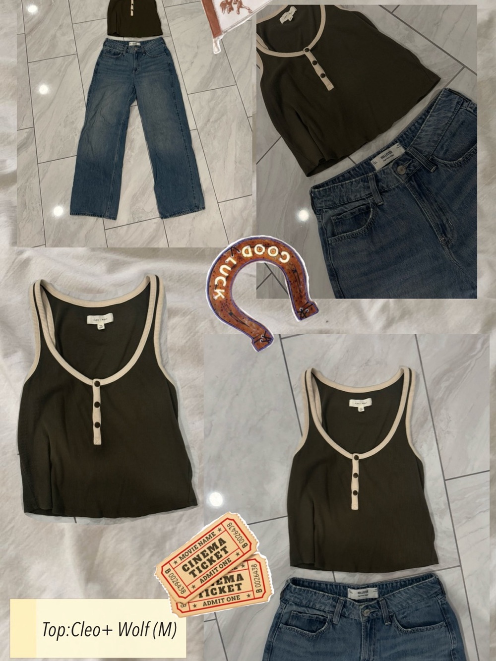 Cleo+Wolf Olive Contrast-Trim Tank Top